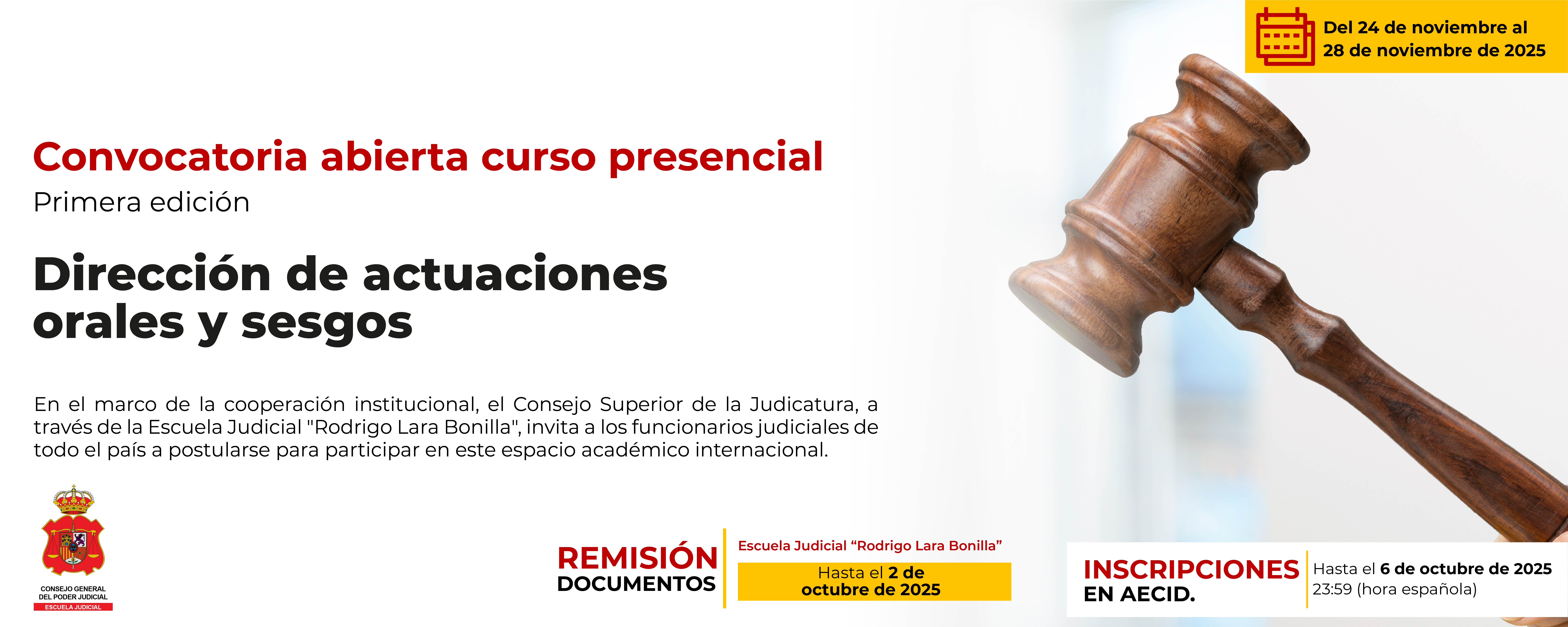 Preselección de servidores judiciales para el curso presencial Dirección de actuaciones orales y sesgos. Primera ediciónPreselección de servidores judiciales para el curso presencial Dirección de actuaciones orales y sesgos. Primera edición